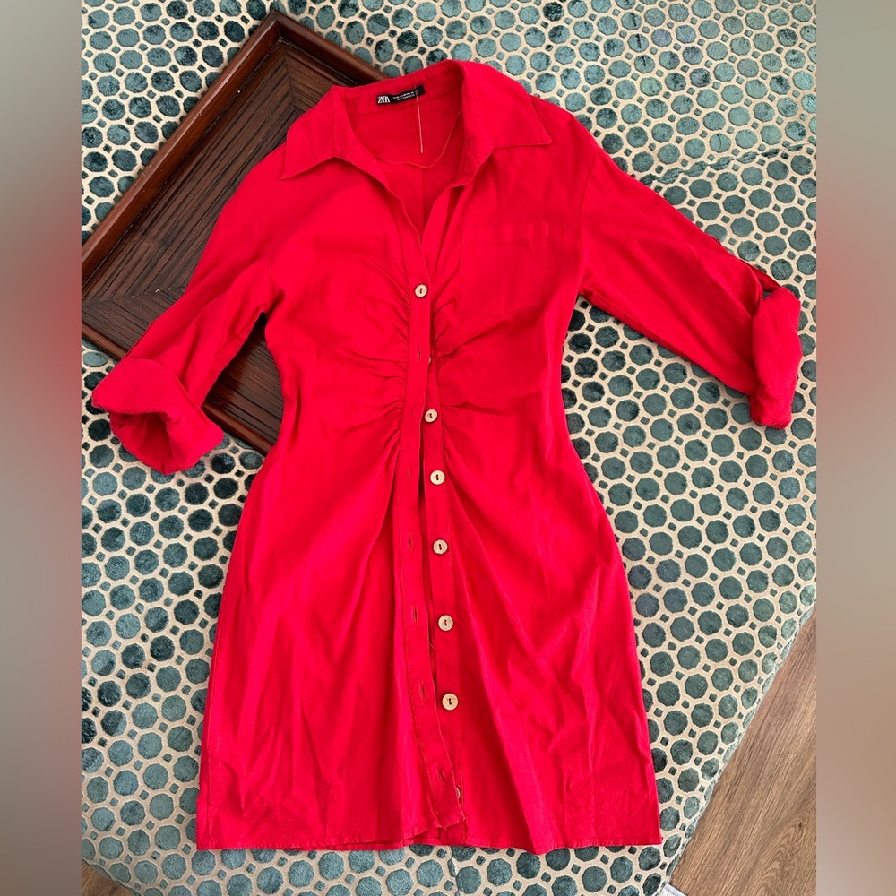 Zara Red Linen Dress Size XS